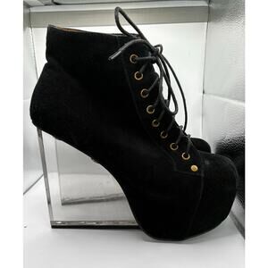 JEFFREY CAMPBELL Black Suede DINA Wedges Size 8 Clear Platform Booties Edgy Goth